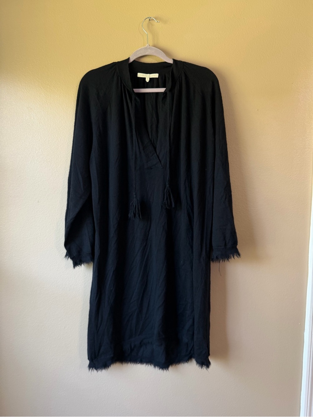 NakedCashmere Black Tassel-Trim Shift Dress 100% Cashmere Small